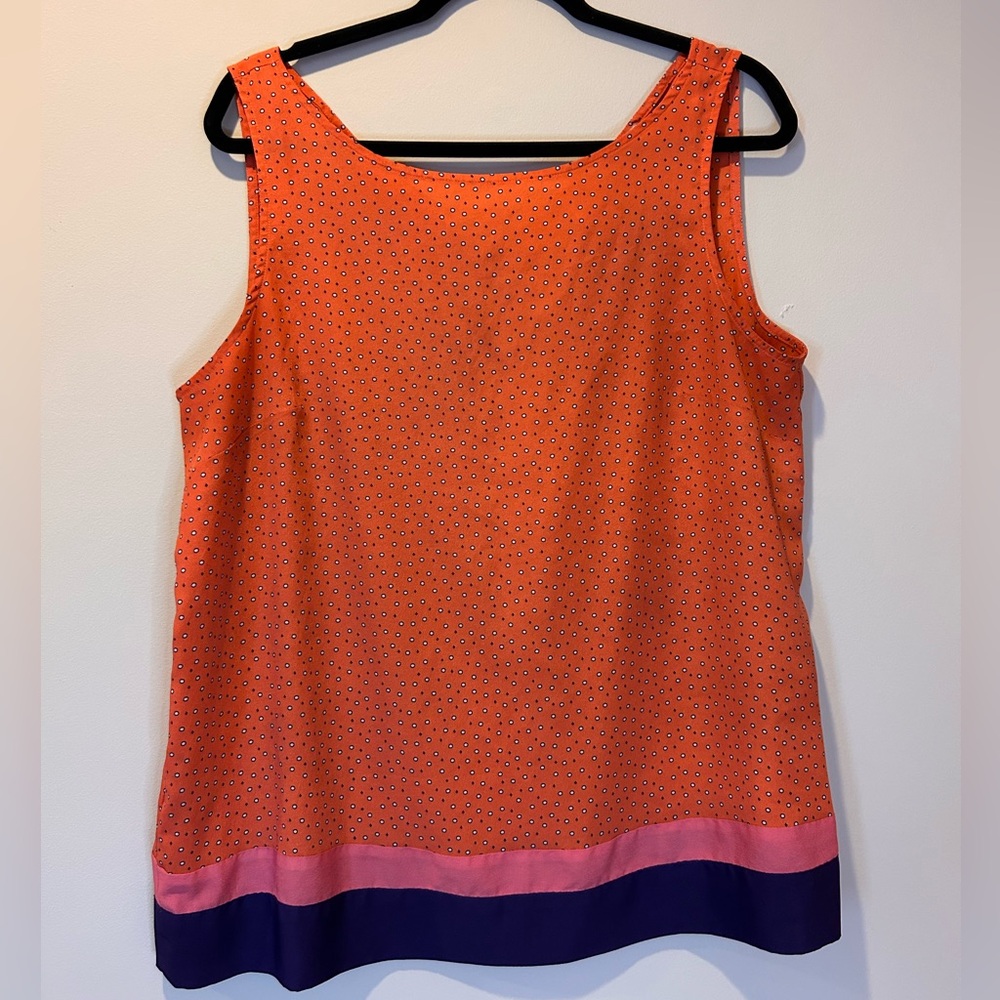 Ann Taylor LOFT Women‎ Orange Dot Purple Colorblock Blouse Tank Top Shirt XL